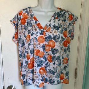 Ann Taylor Factory v-neck oranges blouse EUC